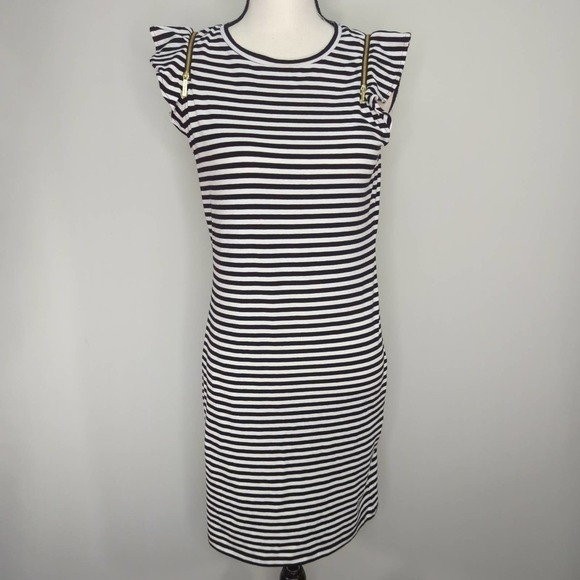 Michael Kors Basics Cotton Stripe Zipper‎ Accents Sleeveless Dress - Picture 1 of 11